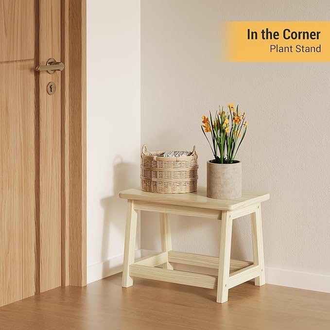 Wooden Step Stool, Foot Stool, Shoe Bench, Small Side End Table, Small Sofa Foot Stool for Bathroom Living Room Bedroom Kitchen Entryway Modern Sturdy 16.5x11x11.8inchs (Natural)
