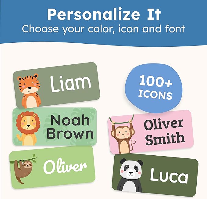 Personalized Name Labels for Kids (210 Labels) - Durable & Waterproof Custom Name Stickers for Clothing Tags, School Supplies, Camp & Daycare - Adventure (1.2”x0.5”)