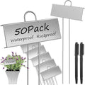 WSICSE 50-Pack Metal Plant Labels, 10.6" Waterproof Garden Markers with Pen Reusable Nursery Tags for Vegetables Flower Seed Greenhouse(Silver)