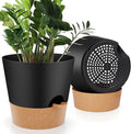 YNNICO 10-Inch Plant Pots, Self-Watering Planters with Drainage Holes & Saucers for Indoor and Outdoor Plants (2-Pack, Black)