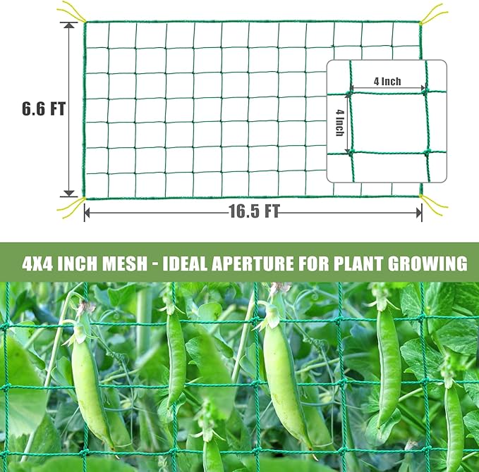 Trellis Netting, Heavy Duty Garden Netting for Trellis for Climbing Plants Outdoor, 16.5x6.6Ft Plant Netting for Cucumber, Tomato, 27 Strands & 4x4 IN Mesh, Grow Net for Vine, Fruits, Vegetables, Bean