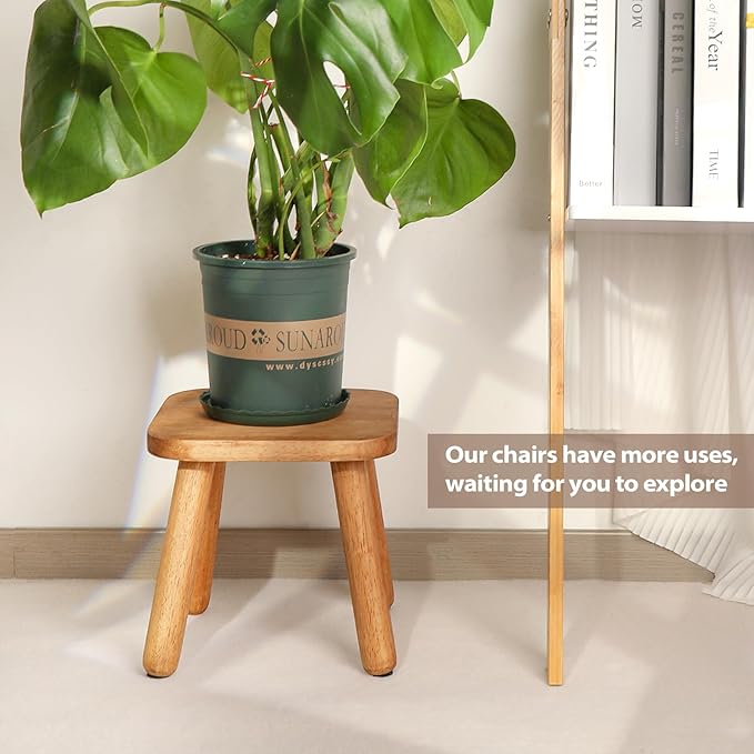 2 Pack Wooden Stool, Plant Stools, Kids Stools for Adults Step Stool for with Four Detachable and Assembled Legs(Classic 9.3inch)-Walnut