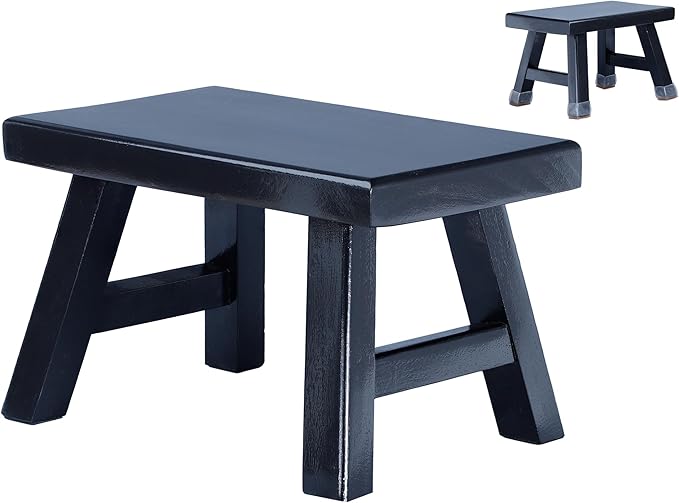 Wooden Step Stool fo Kids Handcrafted Solid Wood Stool with Chamfered Edges, 11" L x 7" H x 7.10" W - Multi-Functional Footrest, Small Step Stool with Anti-Slip Caps - Durable and Sturdy