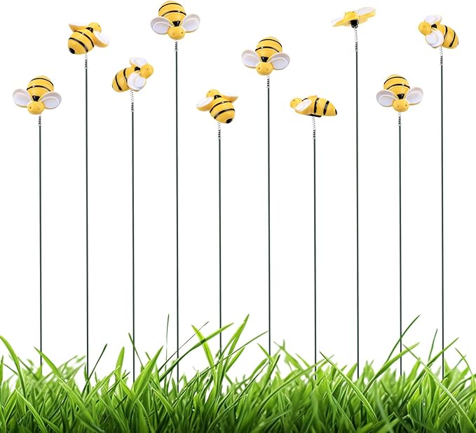 NQEUEPN Bee Garden Stakes Decor, Garden Stakes Decorative Bee on Stick Little Cute Resin Bee Yard Stakes Picks Yard Art Decorations for Outdoor Plant Pot Lawn Patio Corridor Flower Bed