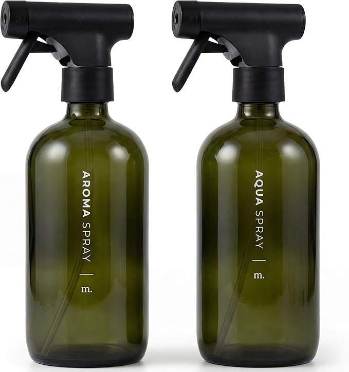 MAISONOVO Glass Spray Bottles for Plants - 16.9 fl oz Dark Green x 2 with 16 Labels