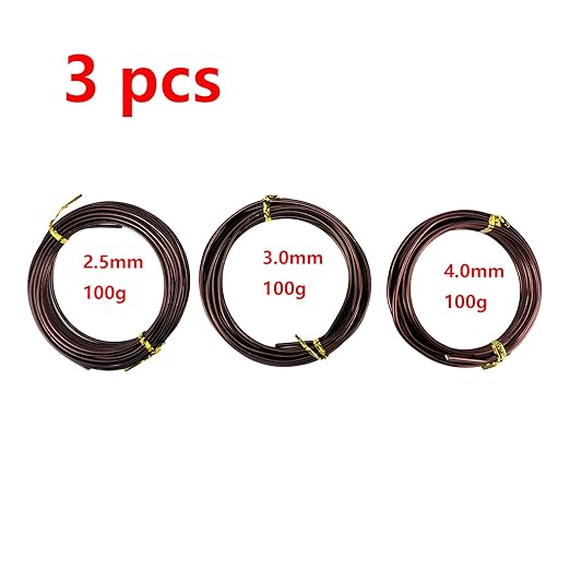 Antrader Bonsai Training Wire Set,Anodized Aluminum Wire 2.5mm/3.0mm/4.0mm Training Wire for Bonsai Trees,3 Sizes/100g,Brown