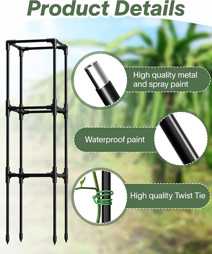 Dragon Fruit Trellis for Climbing Plants Indoor Outdoor, Heavy Duty Metal Adjustable Vertical Garden Support for Indoor Outdoor Potted Plants, Tomato, Cactus, Roses,Vines(10 * 10 * 47inch,1PC)