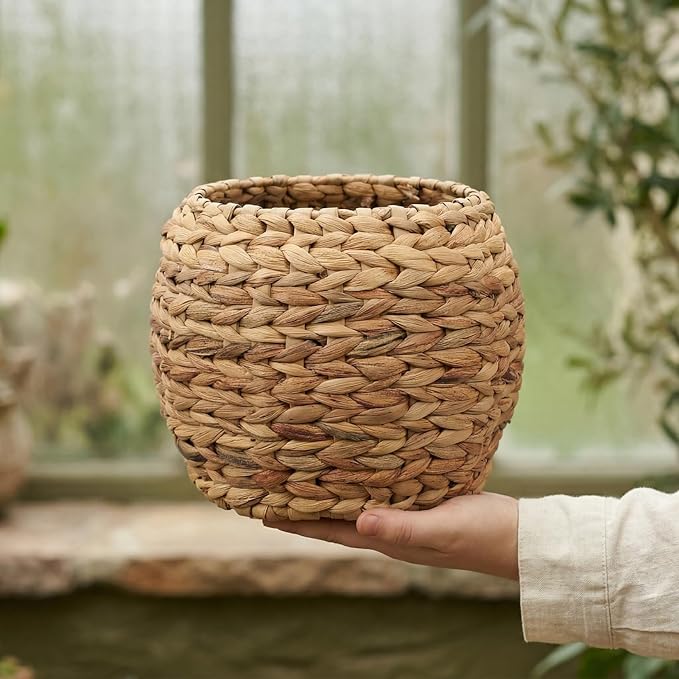 Cabilock Handwoven Hyacinth Planter Basket, Natural Woven Rattan Storage Basket for Small Plants, Eco-Friendly Indoor & Outdoor Decorative Pot Cover for Farmhouse, Boho Home Decor