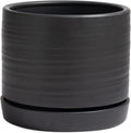 HERDUK 8 Inch Pots for Plants, Ceramic Planter Pot with Drainage Hole & Saucer, Indoor/Outdoor Cylinder Round Planter Pot, Matte Black