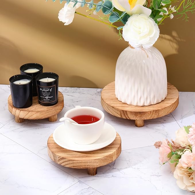 Geetery 4 Pcs Wooden Risers for Display Wood Pedestal Stand Mini Tray Stand Round Wooden Pedestal Holder Rustic Riser for Decor Tiered Tray Decor Home Kitchen, 5/6/7/8 Inch(Light Brown)