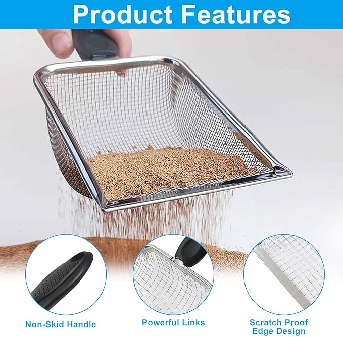 Waziaqoc Gardening Soil Sifter Set of 2, Stainless Steel Sand Compost Sifter 3.8mm and 5mm Mesh Sifter with Black Plastic Handle, Suitable for Sifting Sand, Dirt, Gravel, Compost