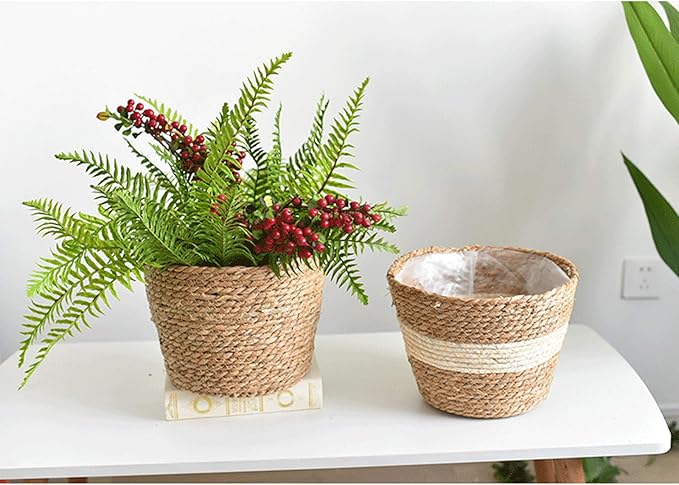 Seagrass Planter Basket Rattan Flower Basket Indoor Outdoor Flower Pots Cover Plant Pots Containers Straw Basket Rattan Vases Pots Home Decoration Flower Handmade Basket (#4)