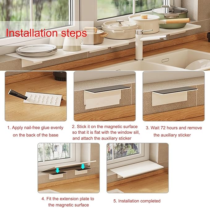 Window Sill Extender Plate, White Carbon Steel Storage Shelf, Countertop Extension Board with Magnetic Base for Kitchen Bathroom Balcony (60x25cm/23.6x9.8in)