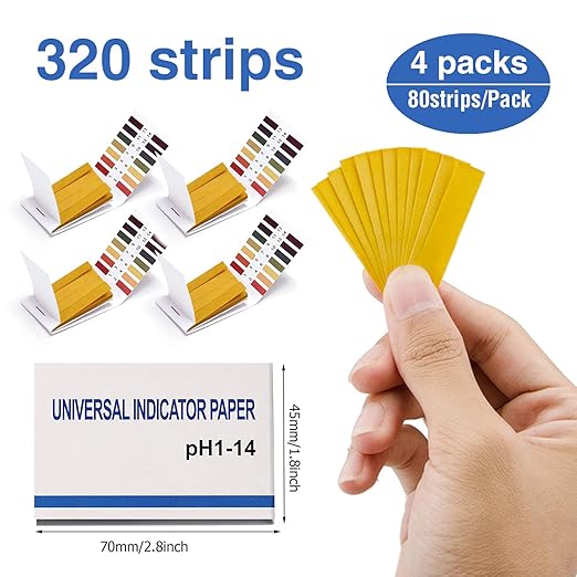 4 Pack pH Test Strips, 320 Strips pH 1-14 Universal Litmus Test Paper for Soap Making Water Wine Saliva Urine Soil Pet Food Testing (Storage Case)