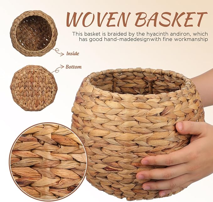 Cabilock Handwoven Hyacinth Planter Basket, Natural Woven Rattan Storage Basket for Small Plants, Eco-Friendly Indoor & Outdoor Decorative Pot Cover for Farmhouse, Boho Home Decor