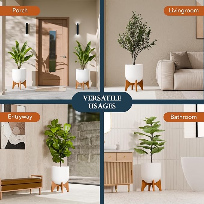 KUTE NEST Acacia Wood Plant Stand - Elegant Match for Corso/Arco Planter, Small Indoor Solid Wood Plant Holder with Walnut Finish for Modern Home Decor (Walnut, Low - Small)