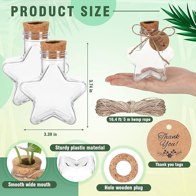 Baderke 24 Pack 3.74'' Plastic Plant Propagation Stations with Hole Lid 5oz Planter Vase Clear Propagation Jars with Thank You Tags for Plant Lover Gifts for Women Office Home Garden