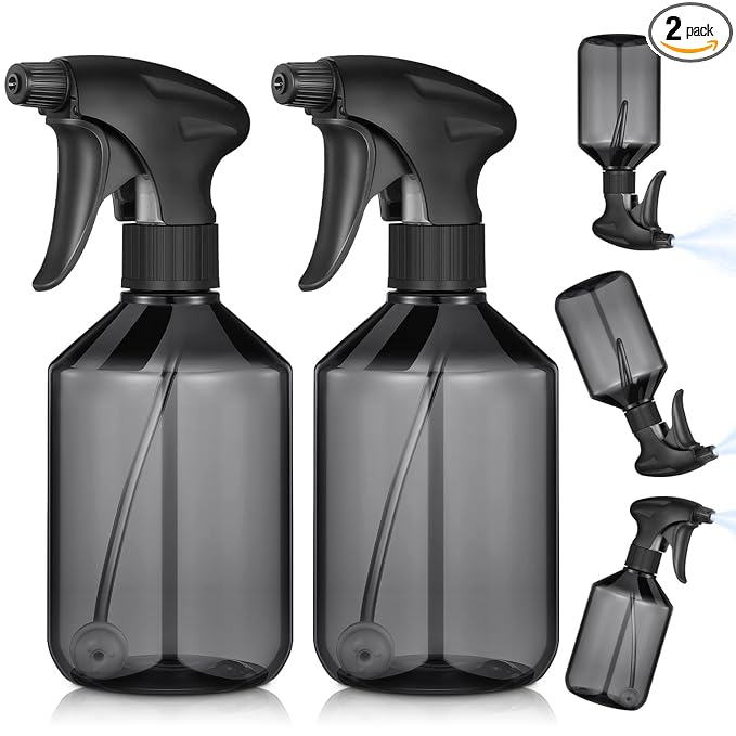 Baderke 2 Pcs Spray Bottle, 16 oz Plastic Spray Bottles for Cleaning 360° Upside Down Sprayer Bottles for Cleaning Solutions, Durable Nozzle W/fine Mist and Stream Setting(Gray)