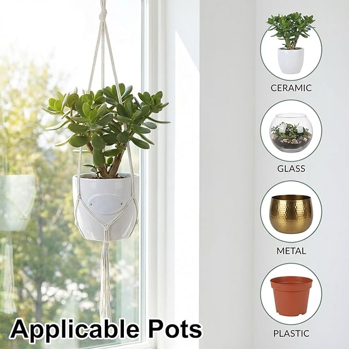 12 Pcs Macrame Plant Hanger, Indoor Hanging Planters for Indoor Outdoor Plants with 12 S Hooks and Hook Nails, Hanging Plant Holder 43" Boho Hangings Baskets for Home Decor, Ivory