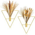 Peryiter 2 Pcs Gold Wall Decor Boho Pampas Hanging Planters with Artificial Pampas Wall Mounted Metal Modern Home Decor Display Art Bedroom Bathroom Living Room(Triangle)