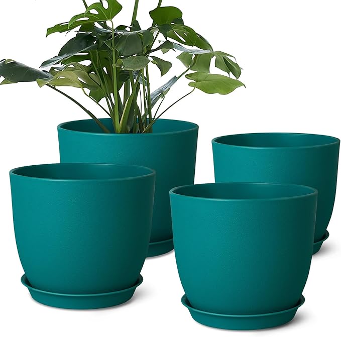 Ferlypote Plant Pots 8 Inch Set of 4, Flower Pots with Multi Mesh Drainage Holes, Planters for Indoor Outdoor Garden Plants and Flowers（Blue）