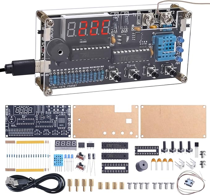 Thermocouple Thermometer DIY Kit, DC 4.5-5V Digital Temperature Humidity Sensor Soldering Project with High Low Temperature Warning -58℉ to 842℉ Thermocouple Soldering Kit for Back to School Education