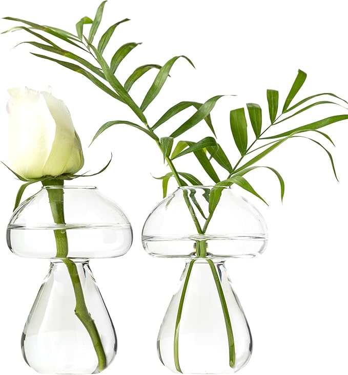 Mushroom Glass Planter, Plant Propagation Station, Cute Mushroom Vase, Clear Glass Terrarium Jar Propagation Vase for Indoor Plants Home Decor, Gifts for Plant Lovers (2)