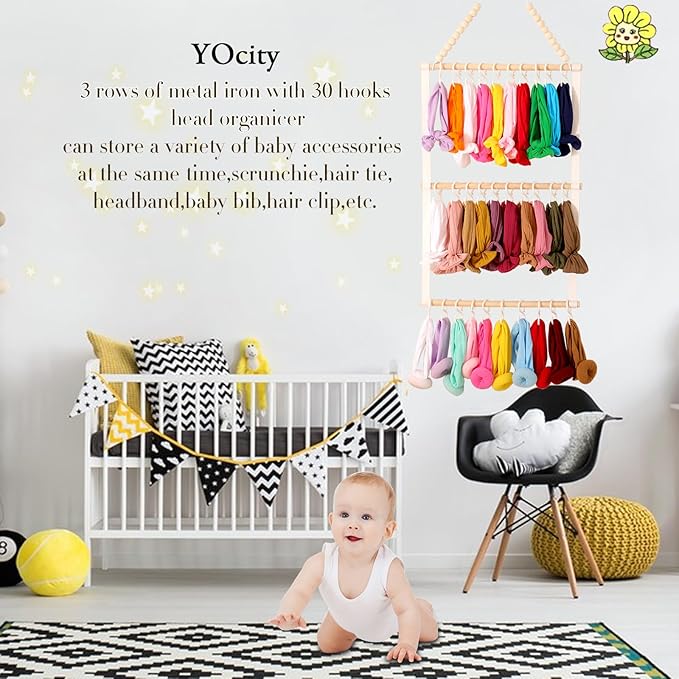 YOcity Headband Holder for Girls Baby Headband Organizer Head Bands Hair Accessories Display Organizer Wall Hanging Decor for Nursery Toddler Girl Room (White)