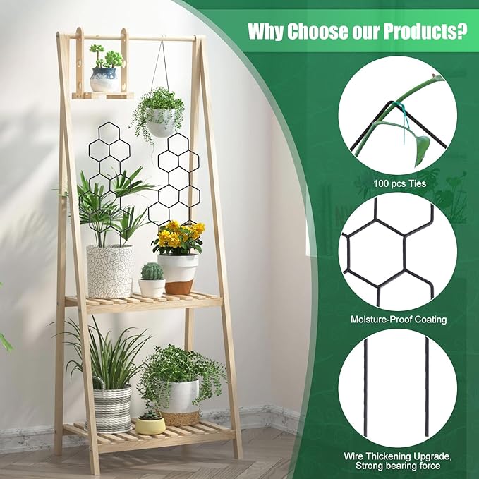 WellSign Small Trellis for Potted Plants, 15.94 inch Metal Plant Trellis for Climbing Plants Indoor Pot Honeycomb Shape Lattice for Ivy Vines Hoya Houseplants Flower 2 Pack