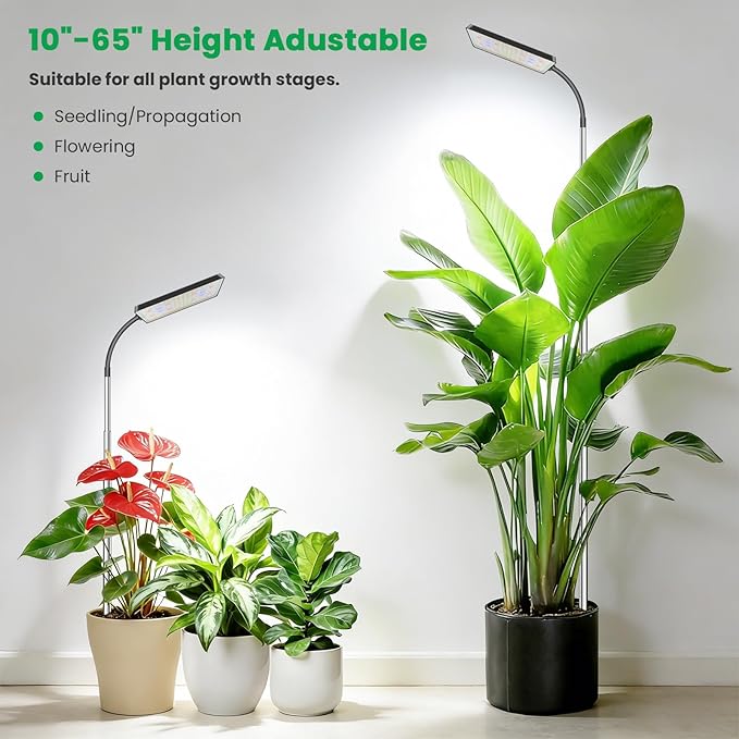 Grow Lights for Indoor Plants,153 LEDs Full Spectrum Plant Light, Plant Growing Lamp with 6/12/16 Timer, 5 Dimmable Levels,360° Gooseneck, 10''-65'' Adjustable Height for Small/Large Plant.