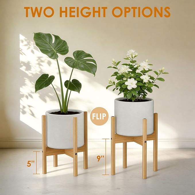 ALIGADO 2 Pack Bamboo Plant Stands Indoor, for Up to 12 Inch Pots, Built to Fit Corners, Sturdy & Stable Design, Natural Wood Color