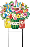 Amyhill Summer Tropical Outdoor Decor Garden Stakes Metal 25 Inch Hawaiian Luau Welcome Yard Signs Decorations Outdoor Tropical Decorative Garden Stakes Patio Lawn Walkway Backyard Porch Decorations