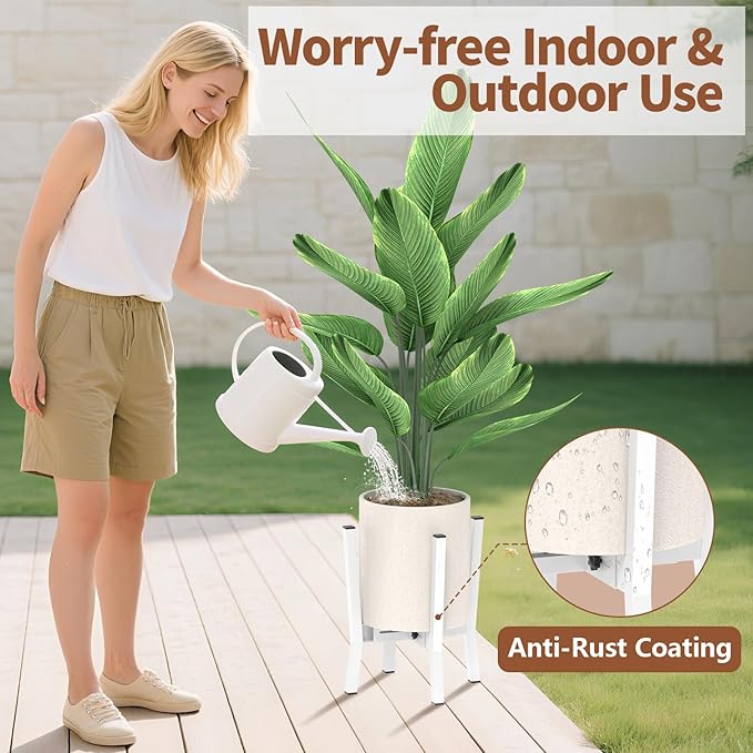 LASZOLA White Adjustable Plant Stand for Single Large Outdoor Indoor Planters, Heavy Duty Metal Floor Fern Holder Fits 8 to 12 Inch Pots, Elevated Big Flower Stool for Patio – Pot Not Included, 1 Pack