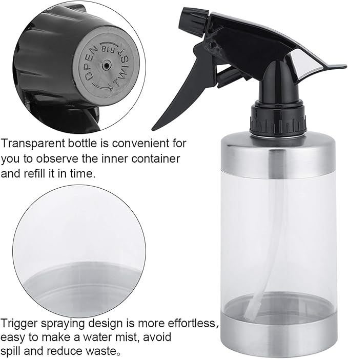 Garosa Fine Mist Spray Bottle 350ml Stainless Steel & Acrylic Water Mister for Indoor Plants Houseplants and Flowers Refillable Plant Misting Bottle