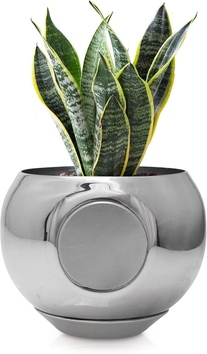 Magnetic Plant Pot - Unique Window Planter for Herbs, Succulents, Indoor & Outdoor Greenery - Self-Adhesive Magnet Attachment, Drainage Holes, Detachable Reservoir - Silver