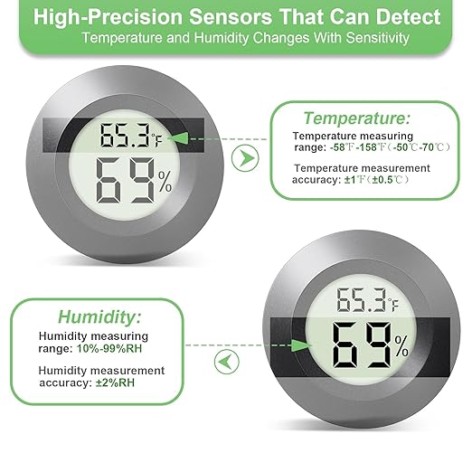 4-Pack Mini Hygrometer Thermometer Indoor Outdoor Round Humidity Meter, Small Digital LCD Monitor Thermometer Temperature Gauge Humidity Sensor (℉) or (℃) for Reptile Thermostat, Jars