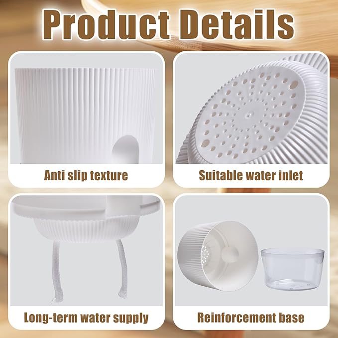 3 Pack - 5.5 Inch Self Watering Planter Pots for Indoor Plants - African Violet Pots with Wick Rope - White