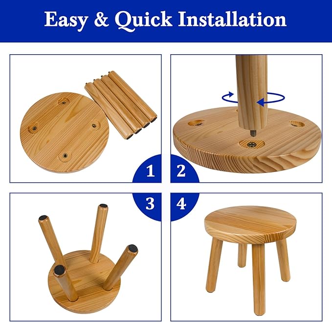Solid Wood Step Stool for Kids & Adults - Multi-Use Toddler Wooden Stool for Bathroom, Playroom, Living Room,Sturdy 4-Leg Design with Non-Slip Pads,Easy Clean Surface,Easy Assembly (Natural)