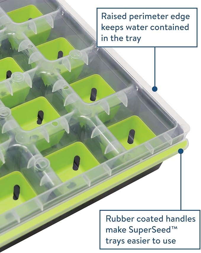 Burpee SuperSeed Starting Tray | 16 XL Cell | Reusable & Dishwasher Safe | for Vegetable, Flower & Herb Seeds | Indoor Grow Kit for Deep-Rooted Seedlings, Green