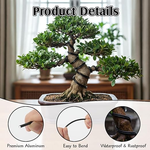 Bonsai Wire, 1 Roll Aluminum Bonsai Training Wires, 98 Feet 1mm Plant Training Wires Black Plant Wires Aluminum Wire for Bonsai Tree Training Indoor DIY Crafts