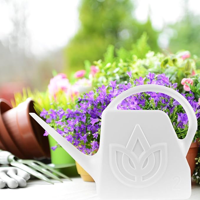 FENICAL Large 2l Watering Can for Outdoor Plants with Long Spout, White Plastic Plant Waterer for Garden and Patio Use