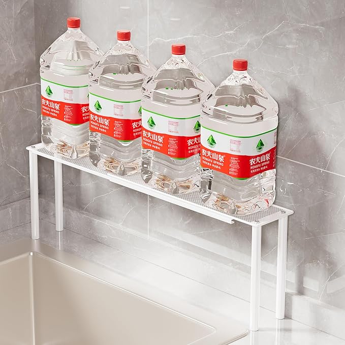 Expandable Mesh Shelf Organizer for Over-Sink Storage, Kitchen Counter, Windowsill Plants, Bathroom Vanity, and Office Desk — A Narrow Tall Solution for Tight Spaces