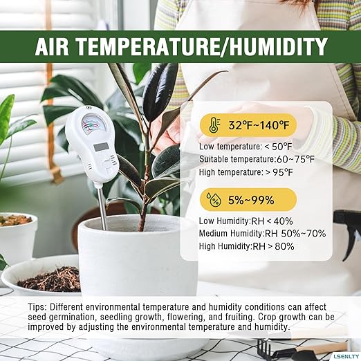 LSENLTY Soil Moisture Meter, 6-in-1 Soil pH Meter, Measures Temperature, Humidity, Light Intensity, nutrients, pH, and Ambient Humidity. Suitable for Horticulture, lawns, and Agriculture