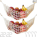 2-Pack Hanging Fruit Hammock with Hooks - Macrame Under Cabinet Veggie Banana Basket, Hand-Woven Boho Fruit Holder, Save Counter Space for Kitchen Home RV Boat (Ivory)