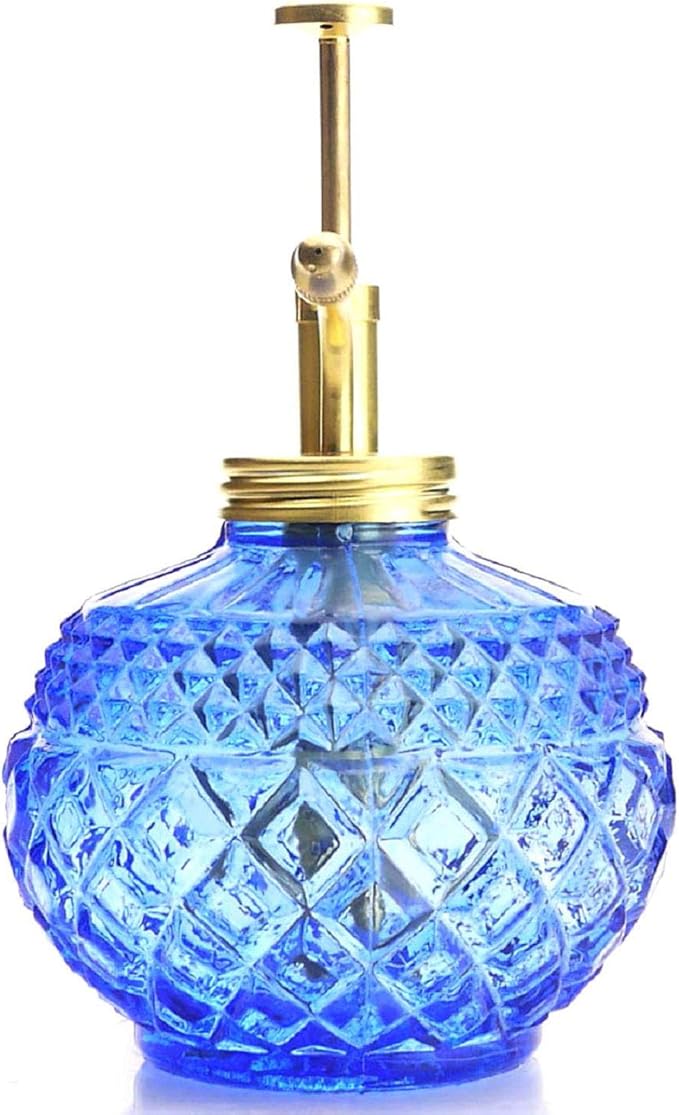 Plant Mister- Blue Color Glass Bottle & Brass Sprayer (Matt Gold)