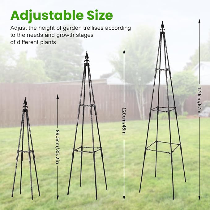 OTOSUNNY Garden Trellis for Climbing Plants Outdoor, 67" Tall Metal Obelisk Trellis Climbing Plants Support for Vegetable|Flower|Vine, Tomato, Peas, Beans, Cucumber Trellis, Lightweight, 1 Pack