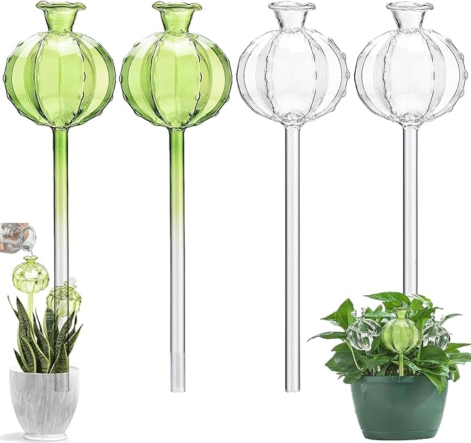 Joyeee Plant Watering Globes Stakes, 4pcs Self Watering Colorful Glass Plant Watering Devices Automatic Watering Bulbs Vacation Plant Waterer for Outdoor Indoor Garden Plants