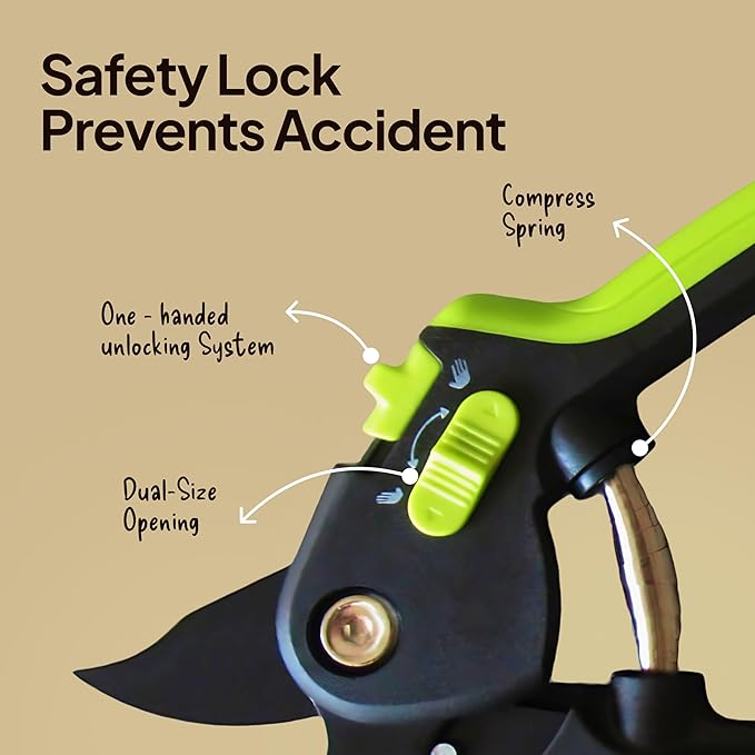 Lime Bypass Pruning Shears & Hedge Clippers - Cuts 3x Easier, Ideal for Seniors