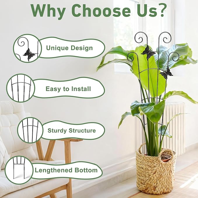 30'' Larger Plant Trellis Indoor, Expandable Metal Trellis for Climbing Plants Indoor, House Plant Climbing Support for Monstera Hoya Pothos, 4P