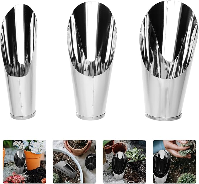 GANAZONO 3pcs Bonsai Soil Scoops Stainless Steel Garden Shovels 3 Sizes Soil Scoops Soil Metal Spade Shovel Cup Succulent DIY Bonsai Plant Helper Garden Tool for Digging Fertilizer Feed Scooper